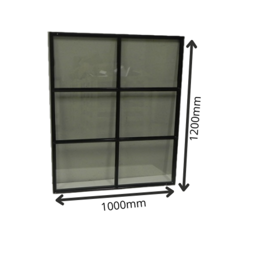 Stalen raam 1000x1200mm vast met dubbel glas en zwarte coating