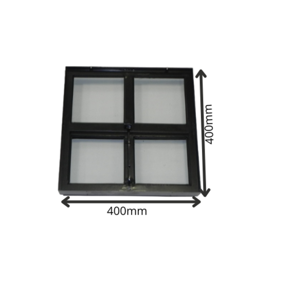 Openklapbaar stalen raam 400x400mm zwart dubbel glas - vierkant