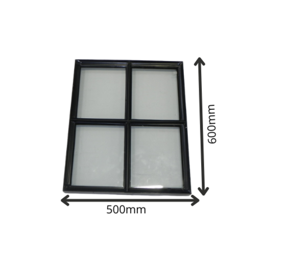 Stalen raam - 500x600mm (vast) - Zwarte structuurcoating dubbel glas