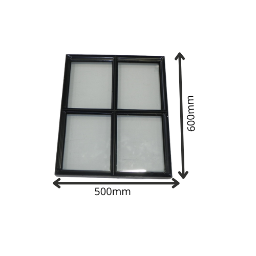 Stalen raam - 500x600mm (vast) - Zwarte structuurcoating dubbel glas