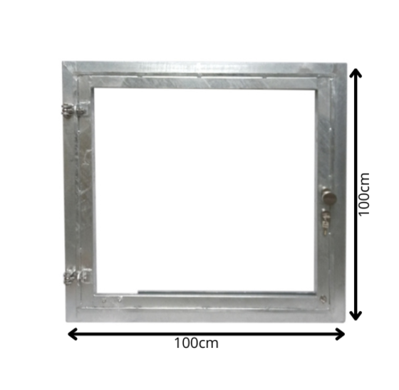 Vuurverzinkt stalraam 100x100cm met RVS beslag, links draaiend