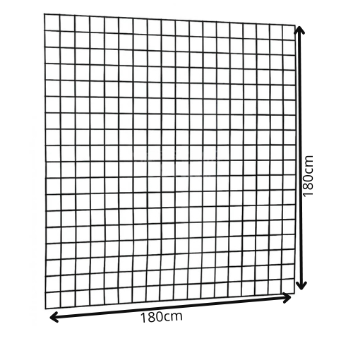 Zwart gepoedercoat gaaspaneel 180x180 cm met maas 10x10 cm en draaddikte van 4 mm – Sterke tuinafscheiding van staalDuurzaam zwart gepoedercoat gaaspaneel van 180x180 cm met 10x10 cm mazen en 4 mm draad, ideaal voor tuinafscheidingen, volières en klimplan
