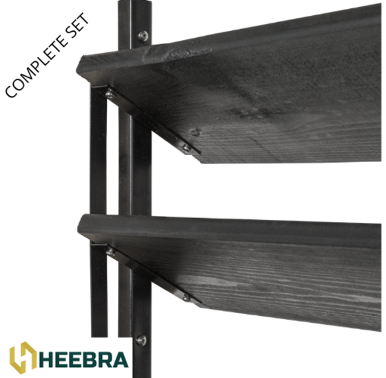 SET Zwarte Flex Fence 50cm Draaibare Lamellen voor in de tuin compleet met gedroogde zwarte planken