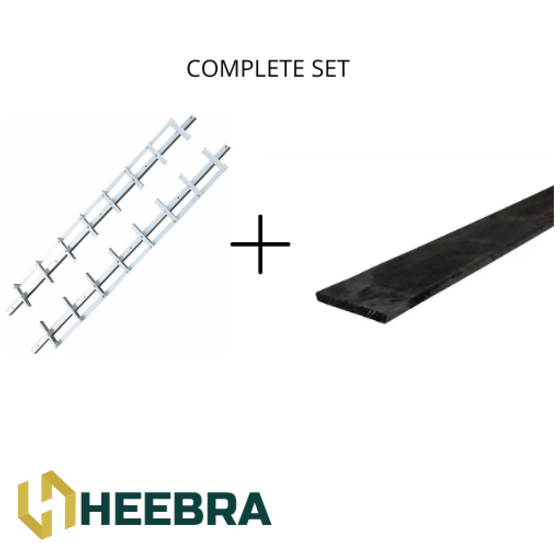 Draaibare lamellen RVS 220 cm compleet met zwarte planken 170 cm