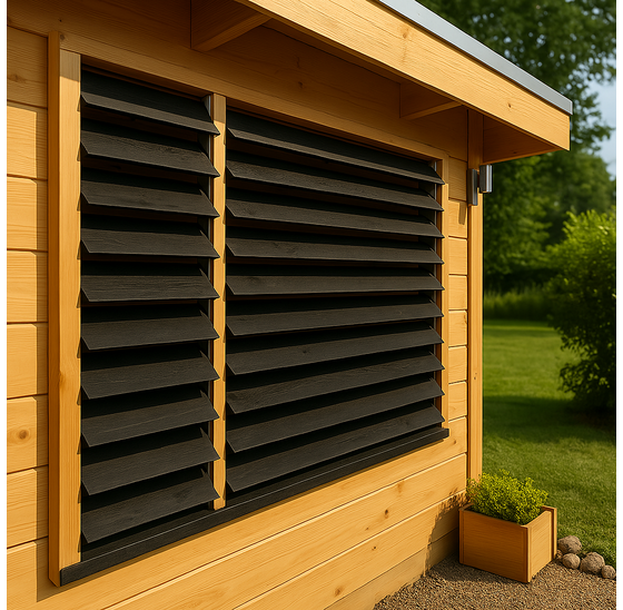 Draaibare lamellen RVS 50cm hoog compleet met zwarte planken