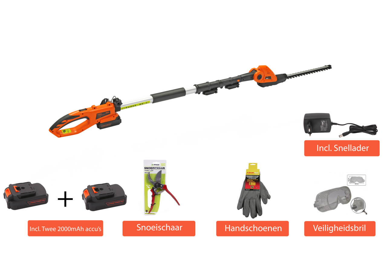 Kibani Accu Heggenschaar XXL – Incla li-ion accu 20usief extr00 mAh, snoeischaar, beschermbril & handschoen