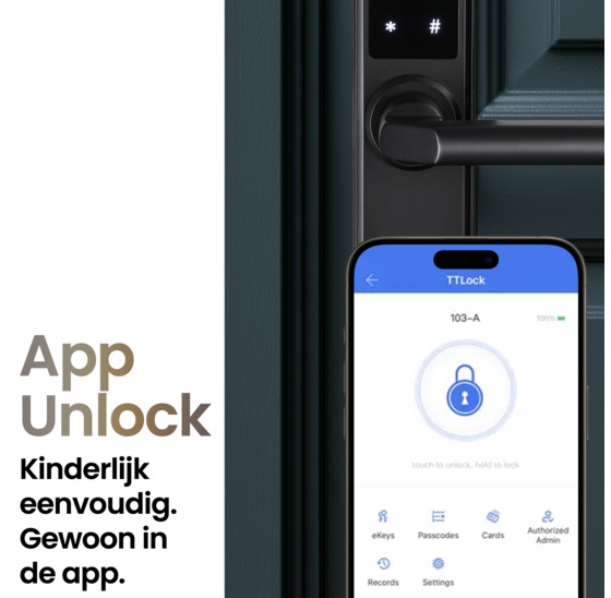 Vingerafdruk deurslot met app, pincode en kaart - aluminium zwart