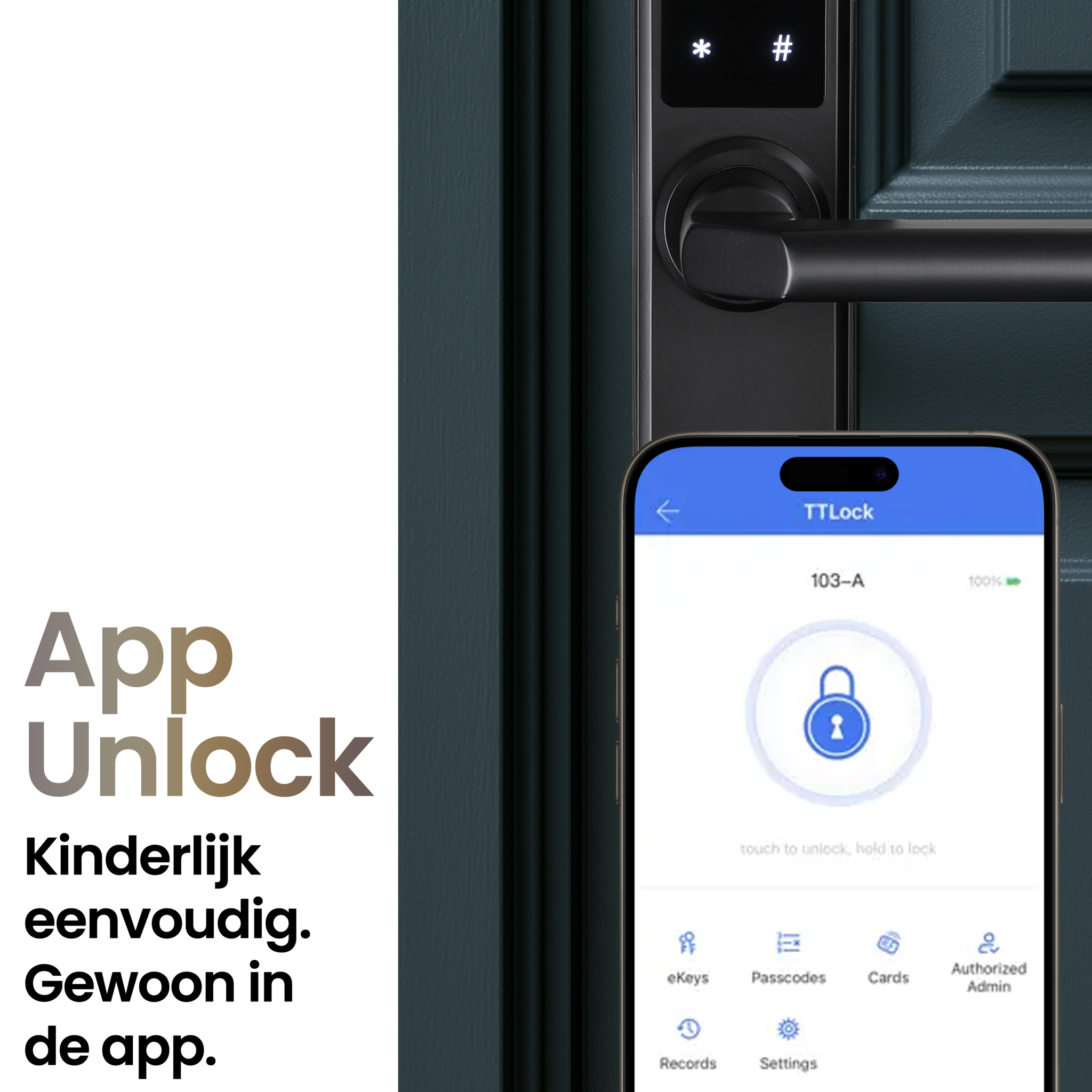 Vingerafdruk deurslot met app, pincode en kaart - aluminium zwart
