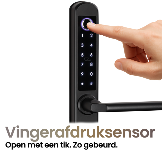 Vingerafdruk deurslot met app, pincode en kaart - aluminium zwart