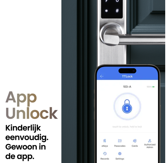 Smart deurslot met vingerafdruk, pincode en app - aluminium zilver