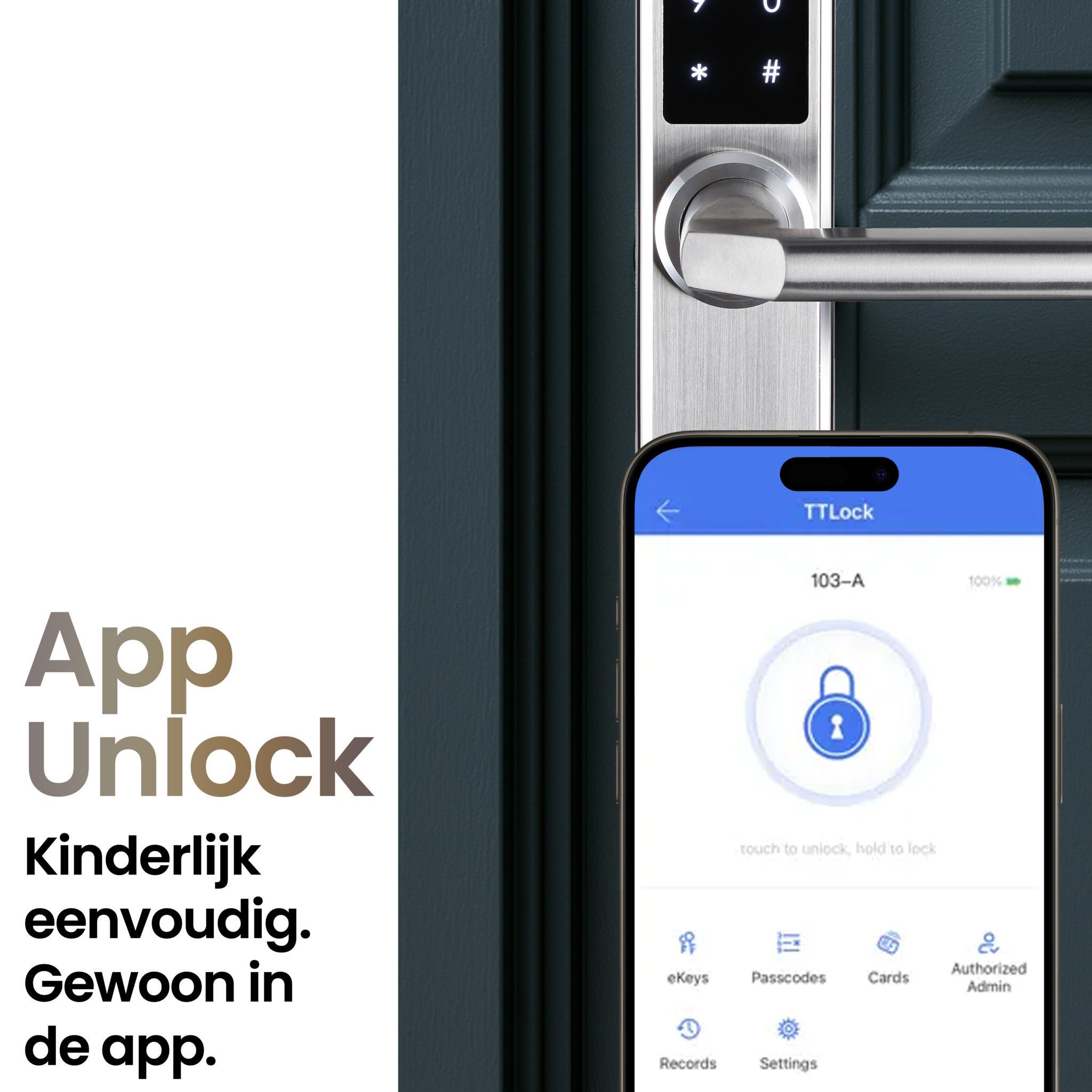 Smart deurslot met vingerafdruk, pincode en app - aluminium zilver