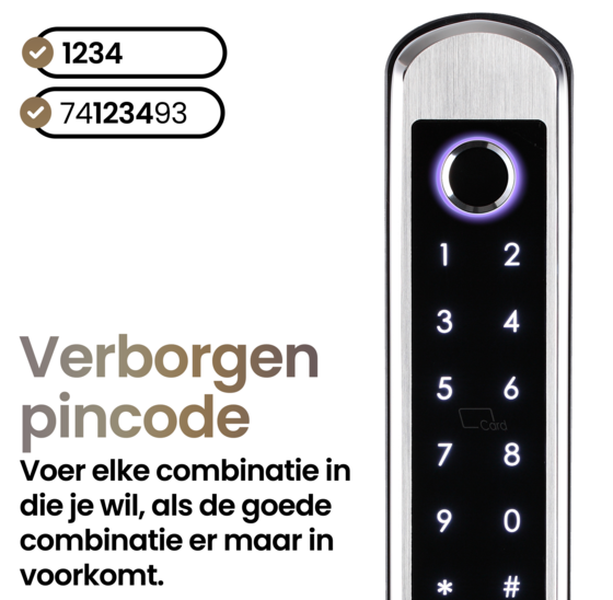 Smart deurslot met vingerafdruk, pincode en app - aluminium zilver