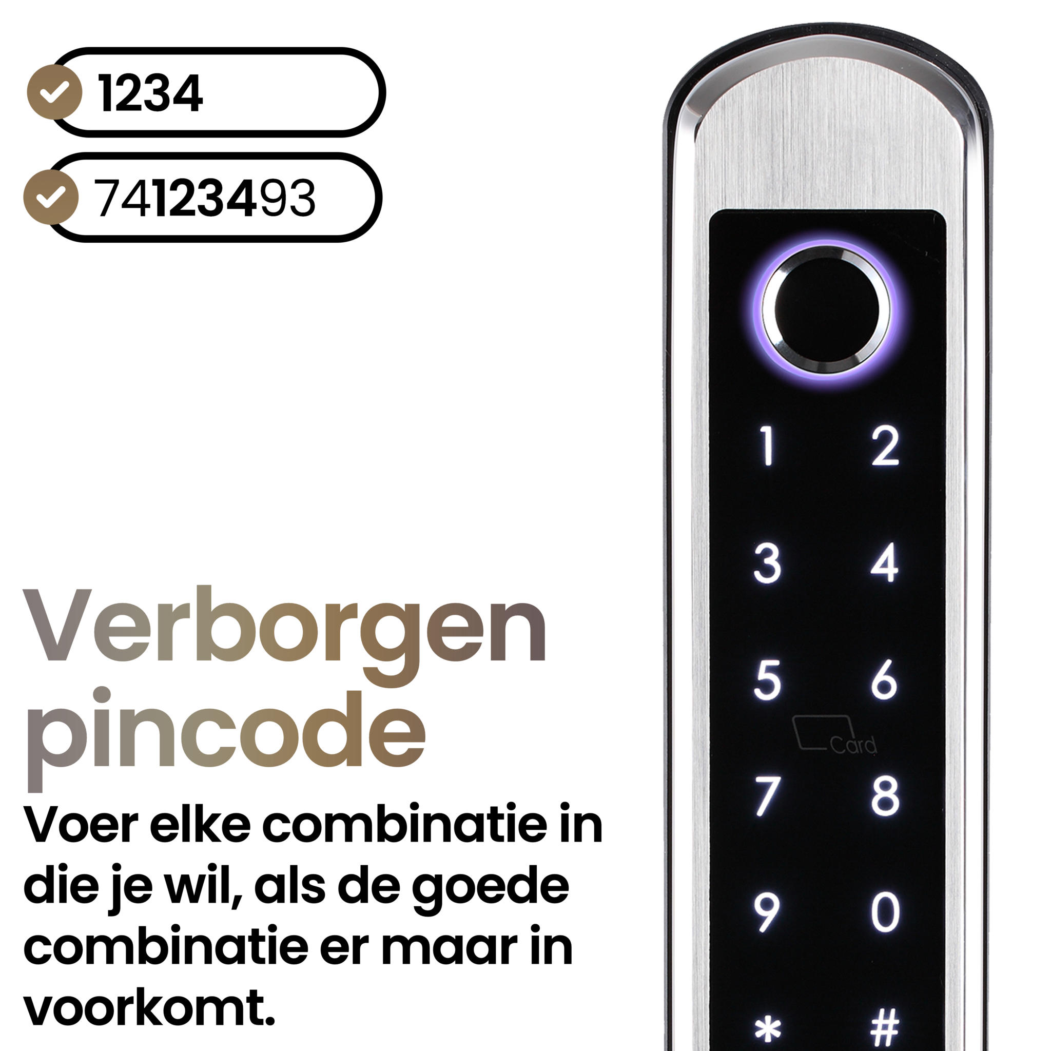 Smart deurslot met vingerafdruk, pincode en app - aluminium zilver