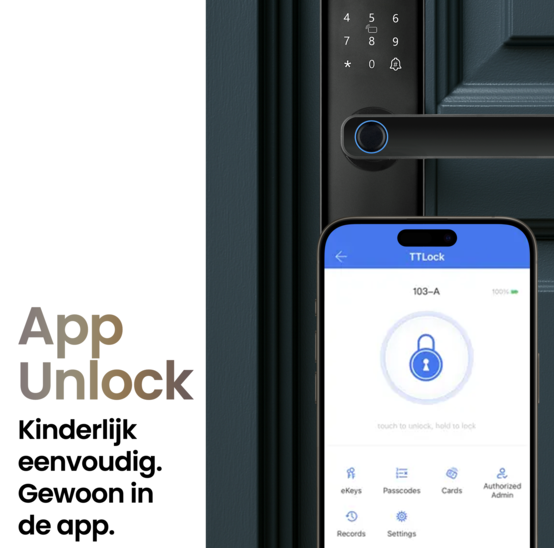 Deurslot met vingerafdruk, pincode, app en kaartlezer - zwart