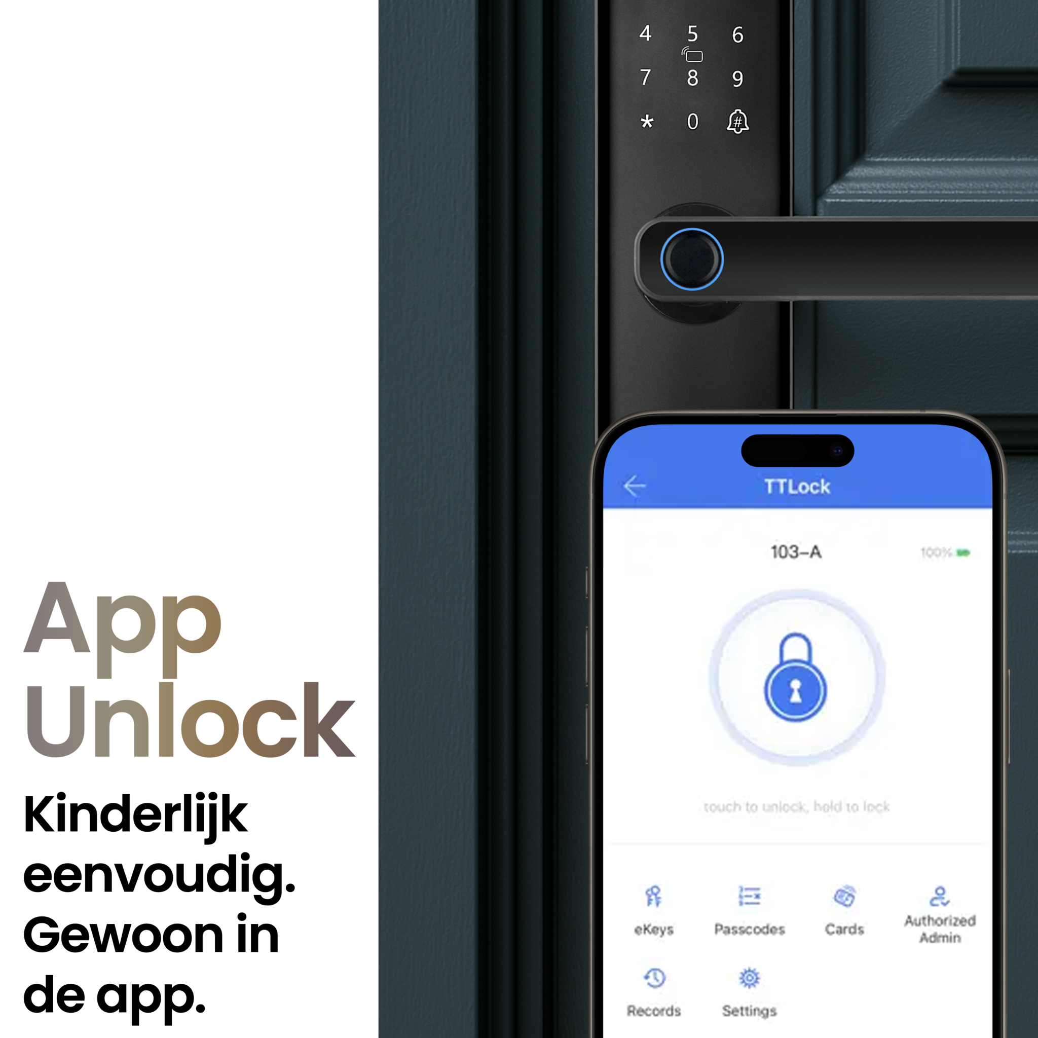Deurslot met vingerafdruk, pincode, app en kaartlezer - zwart