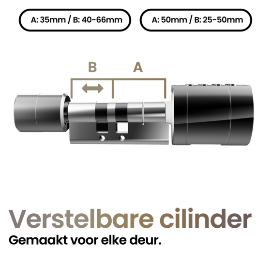 Verstelbaar smart cilinderslot met vingerafdruk en app (35-66mm)