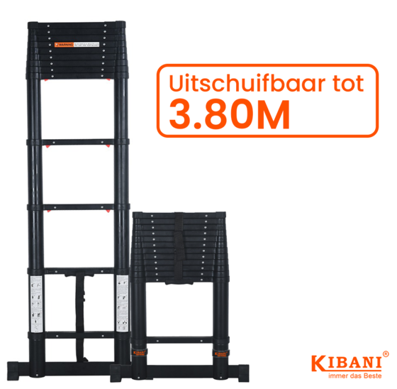 Kibani Telescoopladder 3,80 meter Zwart