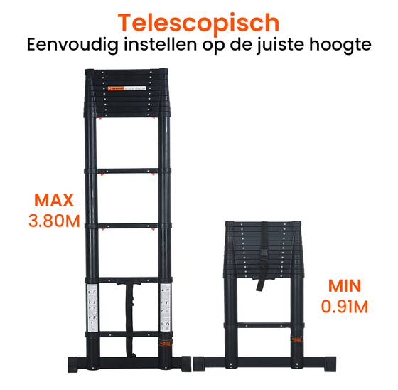 Kibani Telescoopladder 3,80 meter Zwart