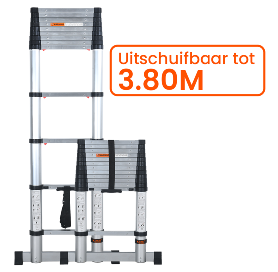 Kibani Telescoopladder 3,80m Zilver - Compact & Veilig