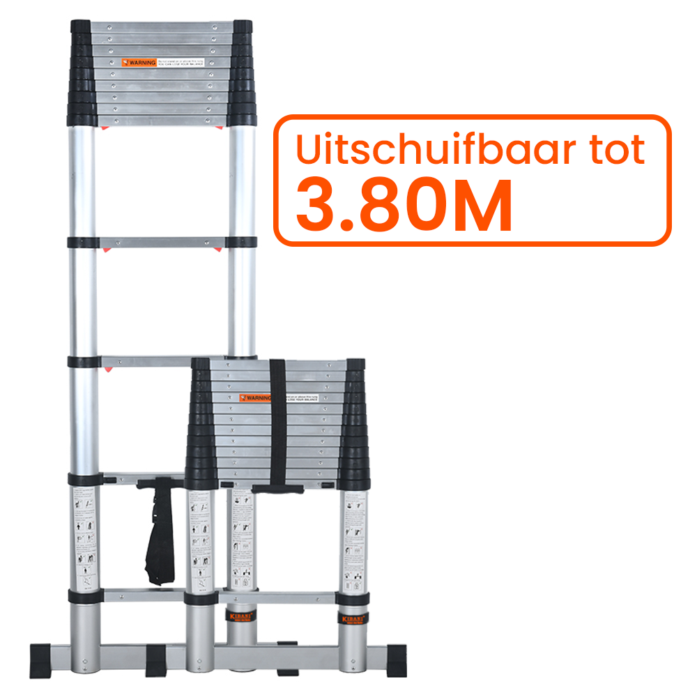 Kibani Telescoopladder 3,80m Zilver - Compact & Veilig