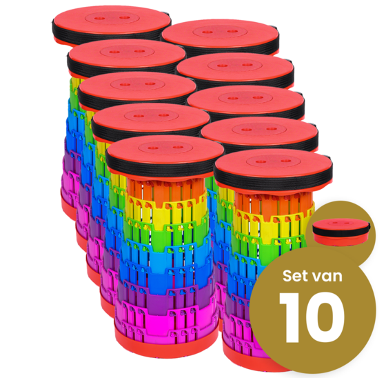 Opvouwbare kruk extra strong regenboog - telescopisch, per 10 stuks