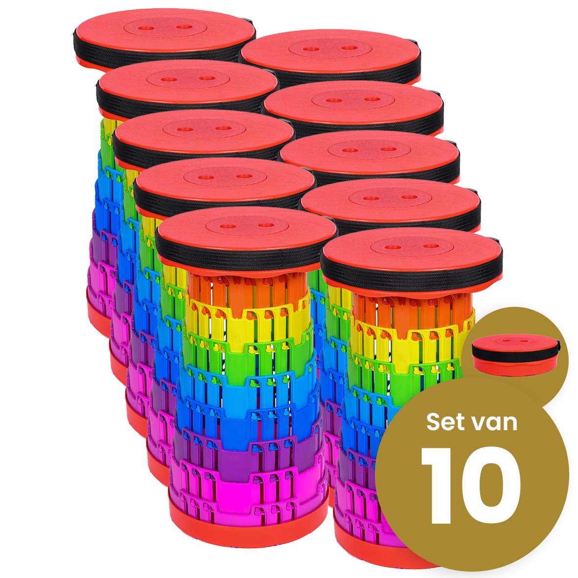 Opvouwbare kruk extra strong regenboog - telescopisch, per 10 stuks