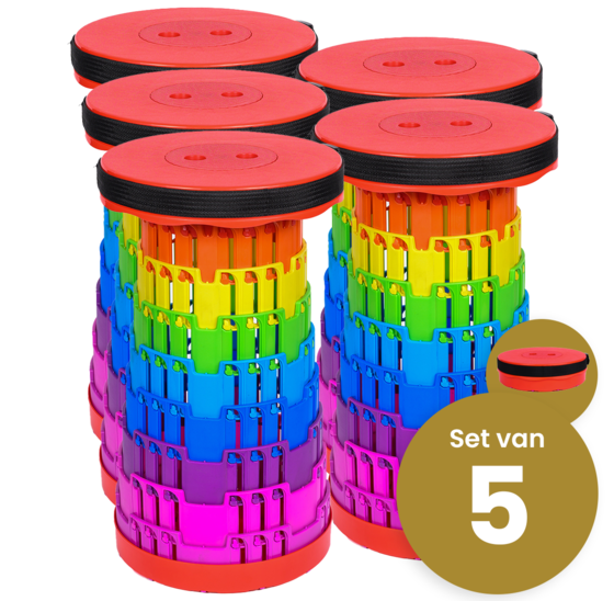 Opvouwbare kruk extra strong 150 kg regenboog 5 stuks