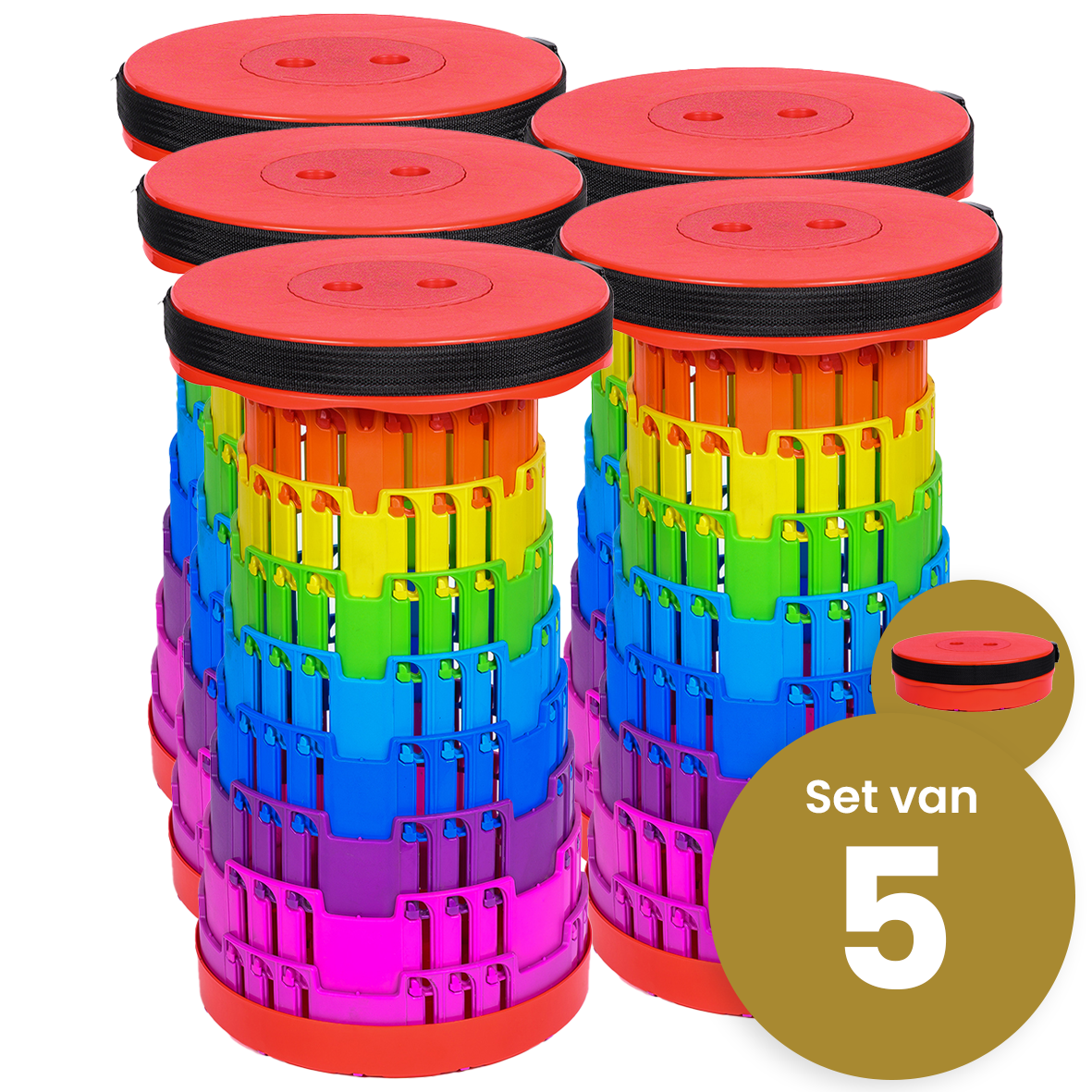 Opvouwbare kruk extra strong 150 kg regenboog 5 stuks