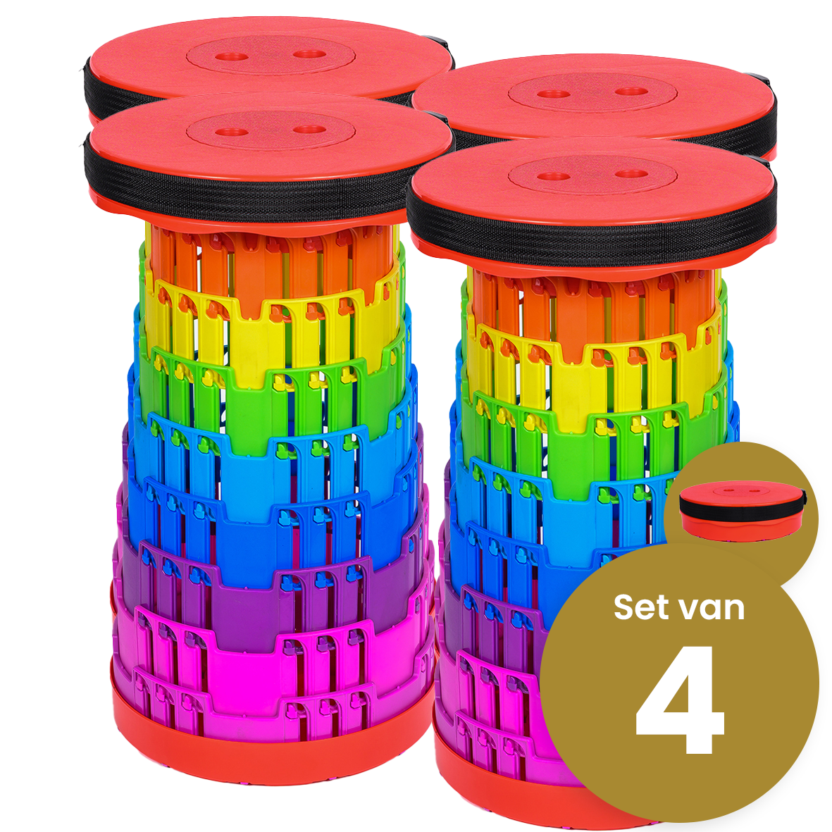 Opvouwbare kruk extra sterk regenboog 150kg draagkracht - 4 stuks