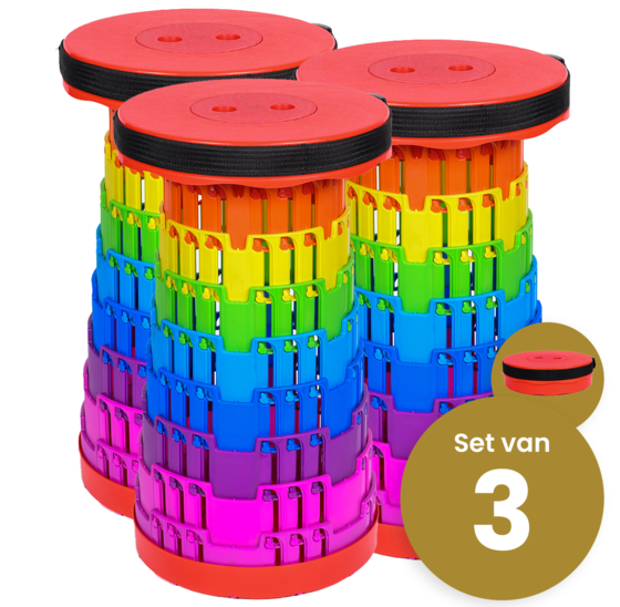 Opvouwbare kruk telescopisch stapelbaar regenboog set van 3 stuks