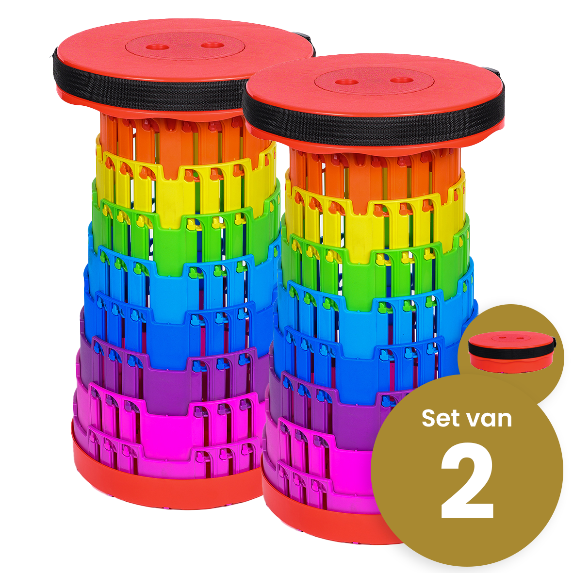 Opvouwbare kruk telescopisch extra sterk regenboog (set van 2)