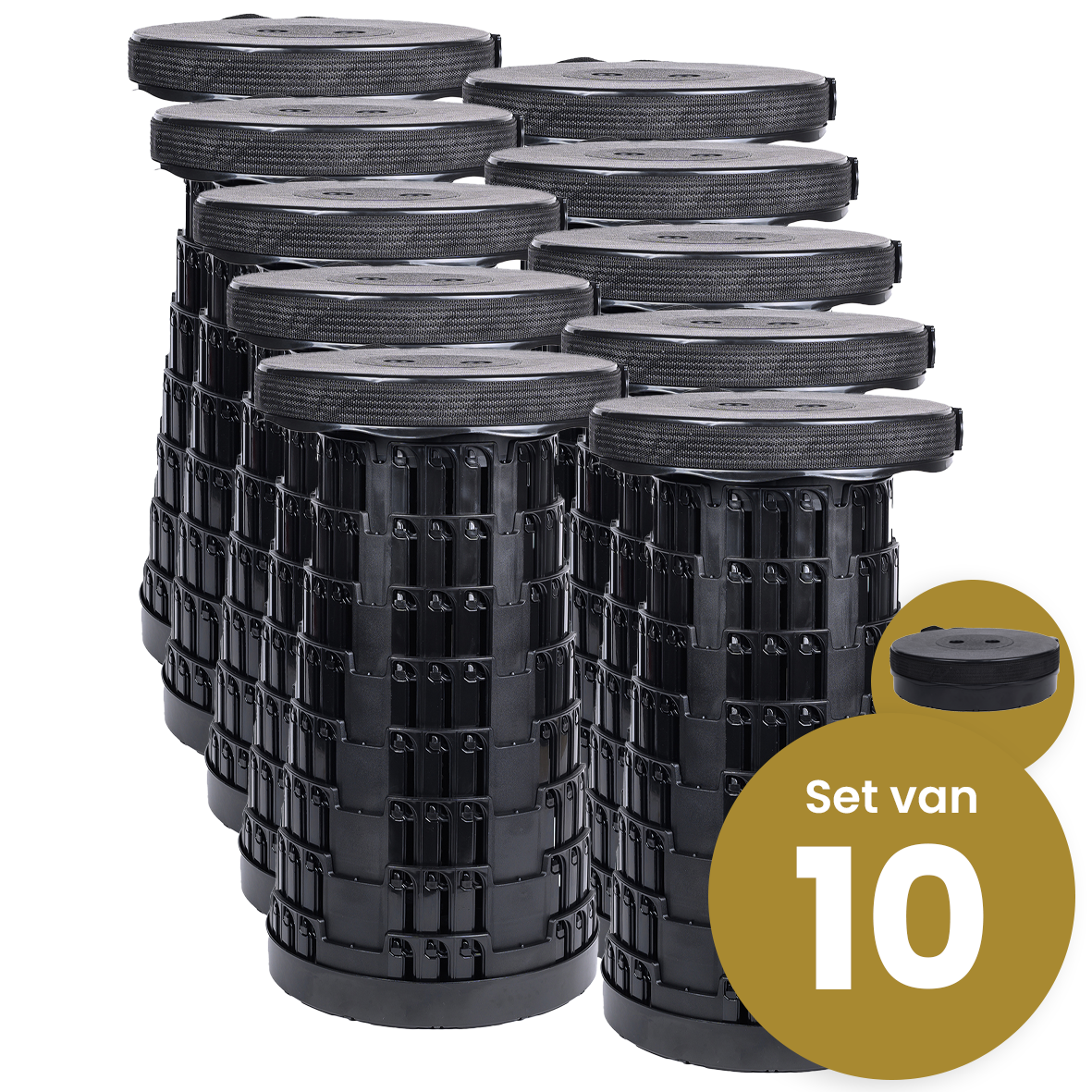Opvouwbare kruk extra strong zwart - telescopisch verstelbaar (10 stuks)