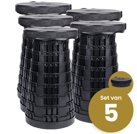 Opvouwbare kruk extra sterk zwart met smiley, set van 5 stuks