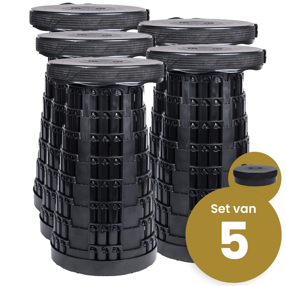 Opvouwbare kruk extra sterk zwart met smiley, set van 5 stuks