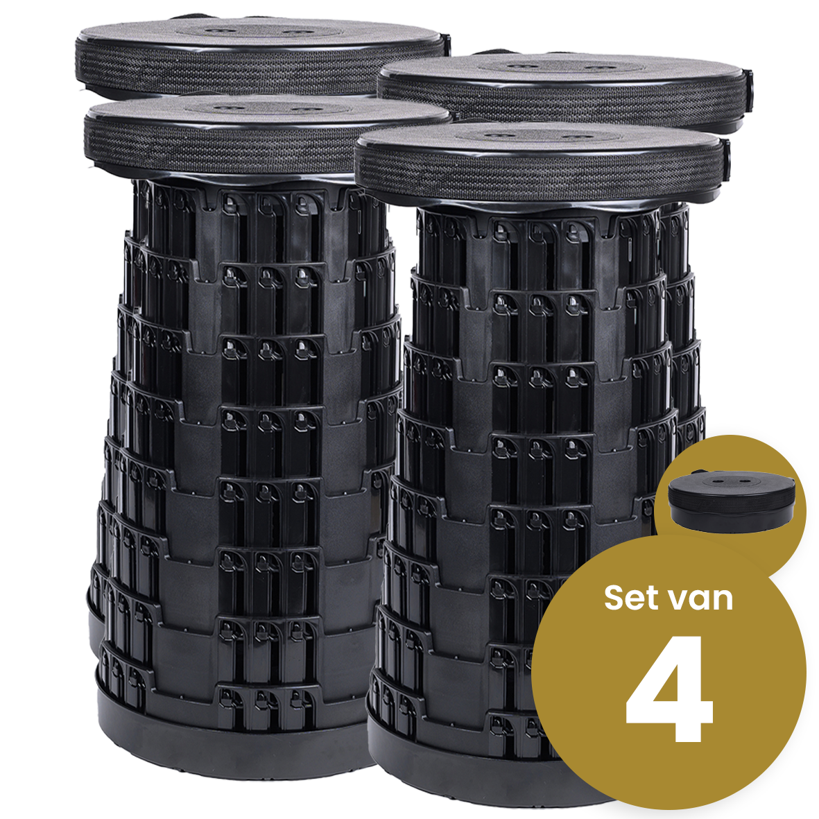 Opvouwbare kruk extra stevig zwart, set van 4 stuks