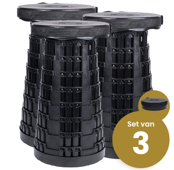 Opvouwbare kruk extra stevig zwart 3 stuks - draagvermogen 150kg