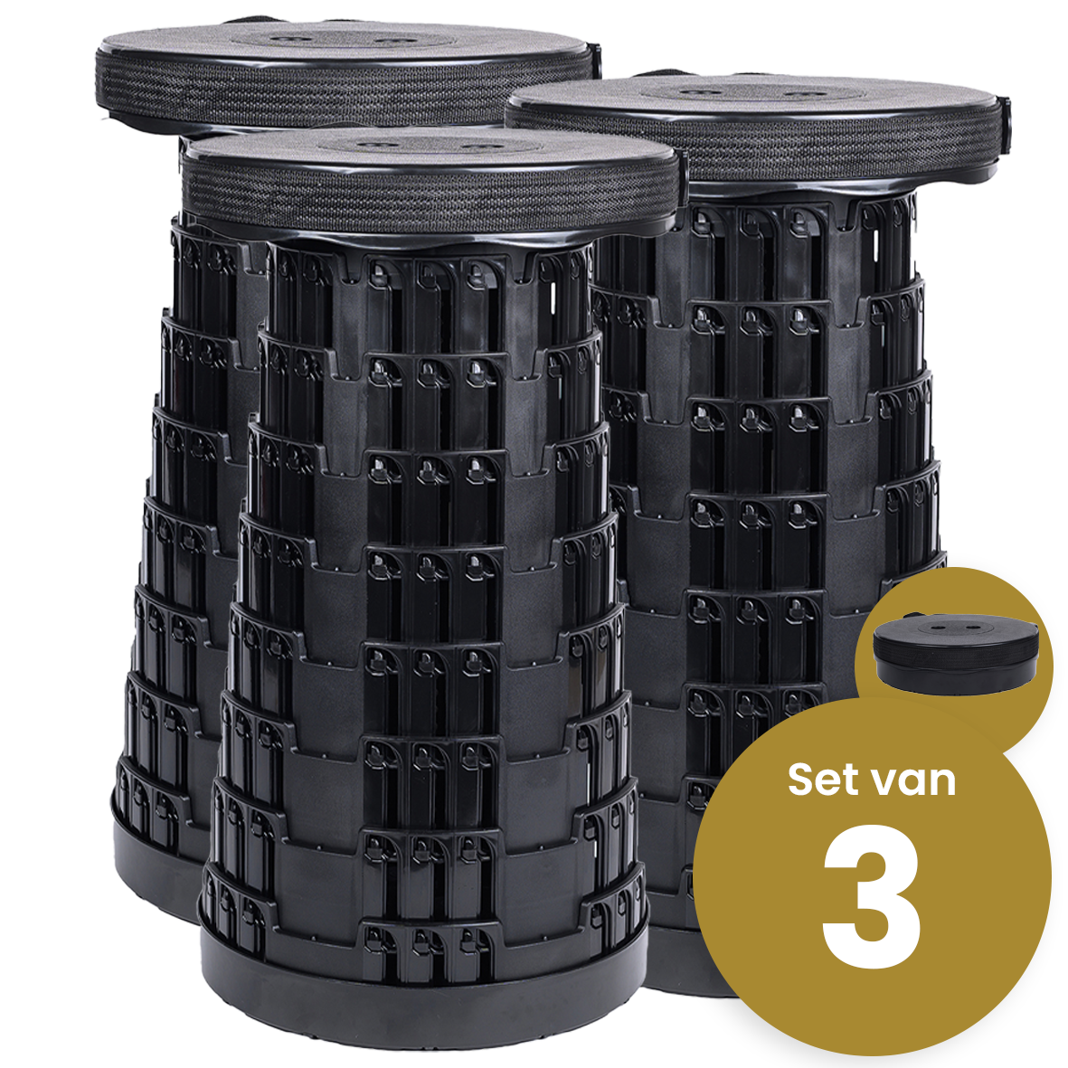 Opvouwbare kruk extra stevig zwart 3 stuks - draagvermogen 150kg