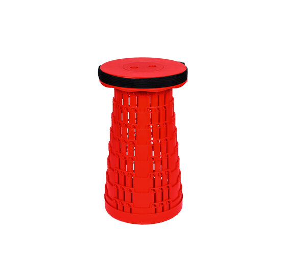 Opvouwbare kruk extra stevig met geribde structuur, rood, draagbaar