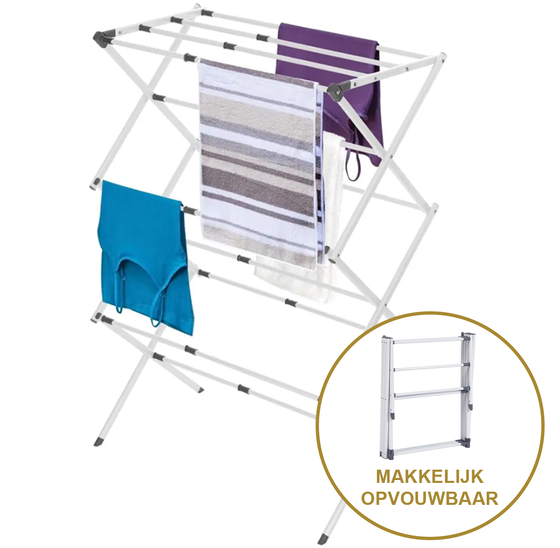 Opvouwbaar droogrek – Uitschuifbaar – Opvouwbaar - Droogtoren – Wasrek - 37x105x75cm – Grijs
