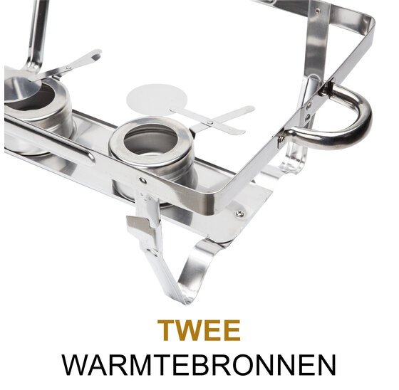 Alora Chafing Dish Chrome 6 bakken - Voedsel Verwamer - Voedsel Warmhouden - met Deksel - Buffetwarmer - Roestvrij Staal - Warmhoudplaat - Bain Maria - Warmhoudbakken - Warmhoudschalen