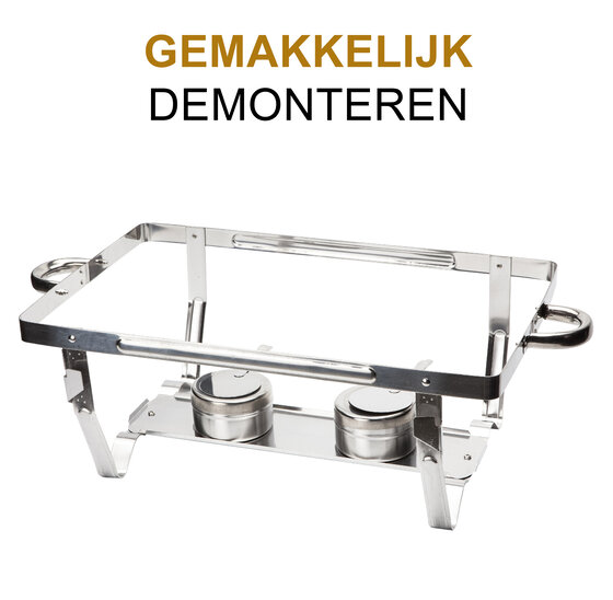 Alora Chafing Dish Chrome 6 bakken - Voedsel Verwamer - Voedsel Warmhouden - met Deksel - Buffetwarmer - Roestvrij Staal - Warmhoudplaat - Bain Maria - Warmhoudbakken - Warmhoudschalen