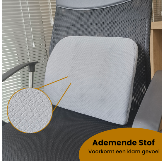 Alora Rugkussen - Onderrug - Lendekussen - Rugkussen Auto - Bed - Bank - Rugsteun voor onderrug - Traagschuim - Geschikt voor Bureaustoel - Grijs