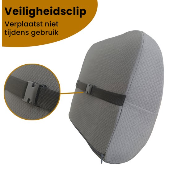 Rugkussen grijs met traagschuim en veiligheidsclip