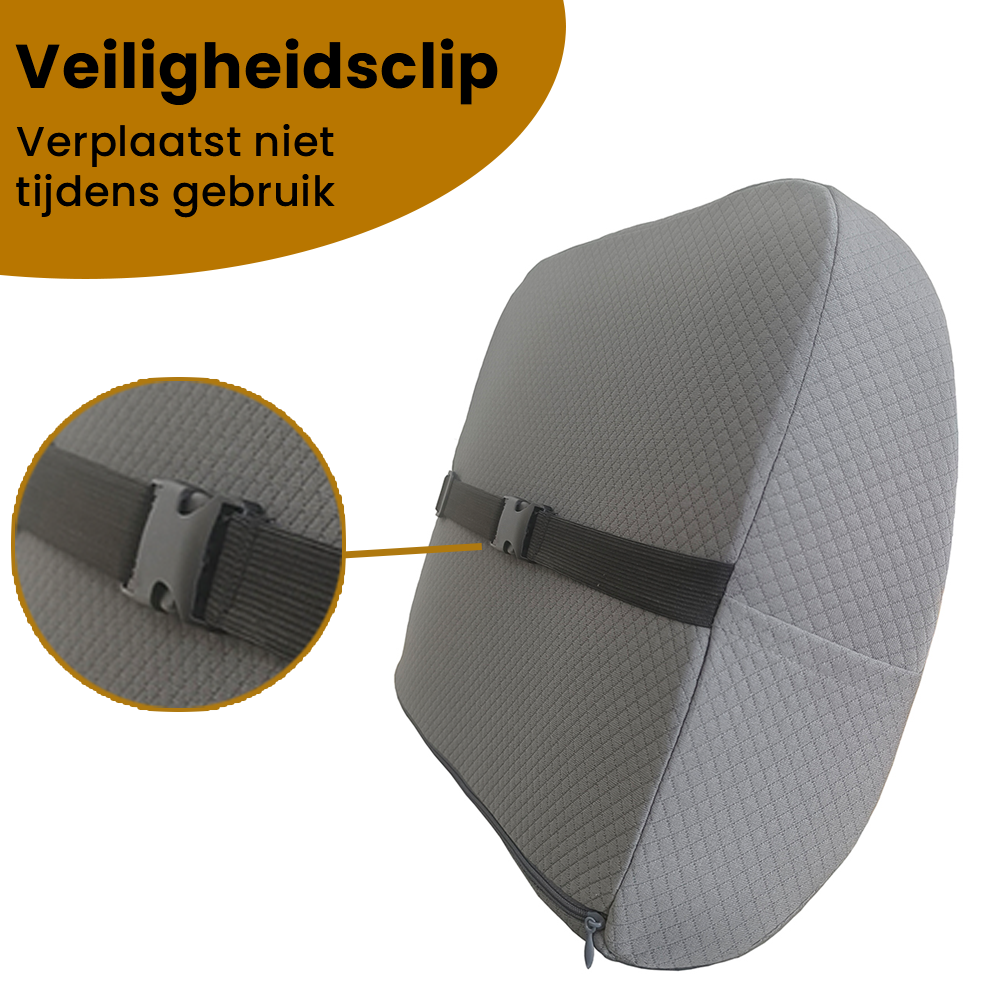 Rugkussen grijs met traagschuim en veiligheidsclip