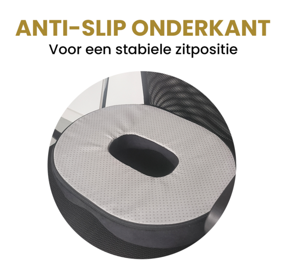 Alora Donut zitkussen - Stuitkussen - Ringkussen - Ergonomisch - Zitkussen Orthopedisch - Zitring Zwart - Flueel - Anti-slip bodem - Drukverlichtend