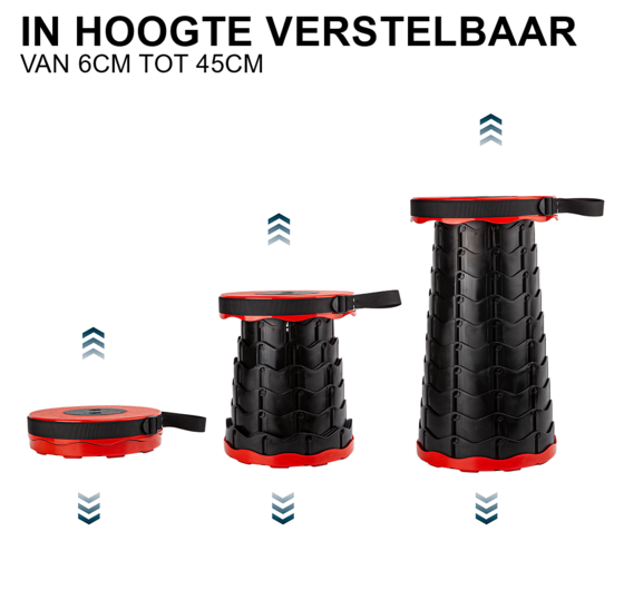 Telescopische opvouwbare kruk 6-45cm rood, draagkracht 110kg