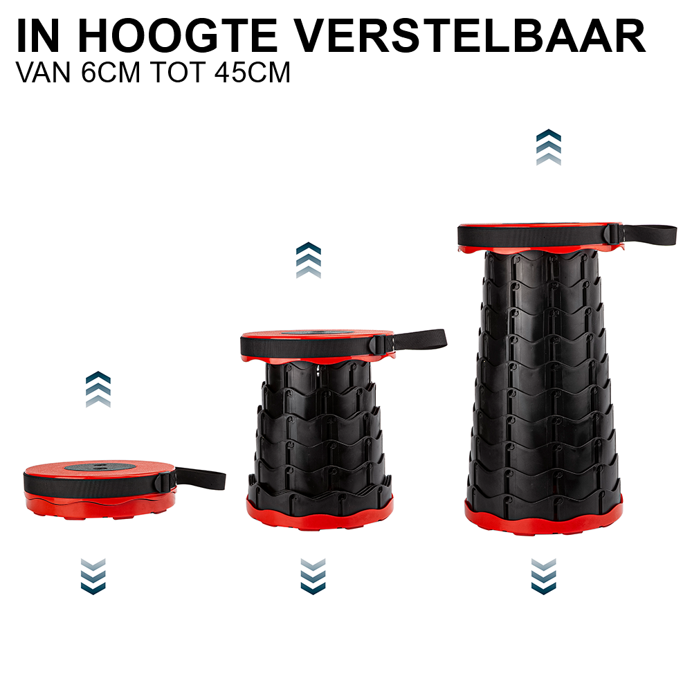 Telescopische opvouwbare kruk 6-45cm rood, draagkracht 110kg