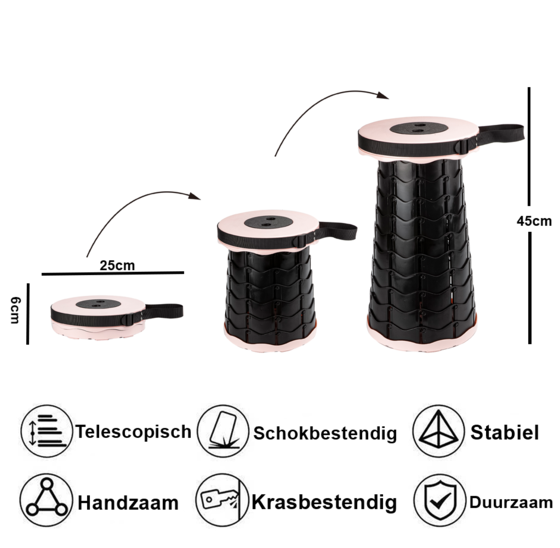 Opvouwbare telescopische kruk 6-45cm roze - draagvermogen 110kg