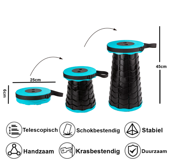 Telescopische opvouwbare kruk 6-45cm draagbaar blauw 110kg