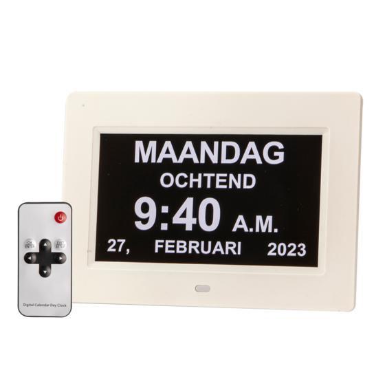 Dementieklok - 7 inch digitaal display - Wit - Medicatiealarm - Wekkers - Met afstandsbediening
